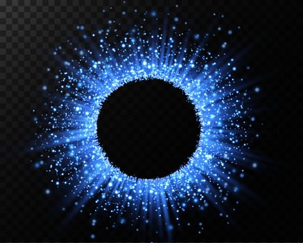 A Stunning, Radiant Blue Sparkling Circle that is Enhanced with Dynamic and Captivating Light Effects all around vector