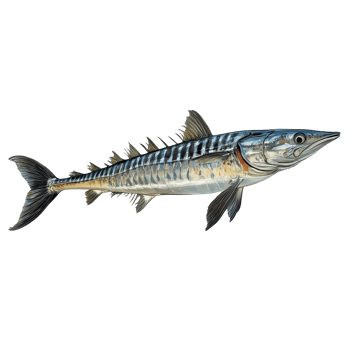 Large barracuda swimming in clear ocean waters near a coral reef during sunny weather png