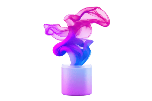 A vibrant, abstract sculpture with swirling pink and blue shapes emerges from cylindrical base, creating dynamic and artistic display png