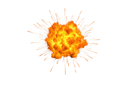 A vibrant explosion with fiery orange and yellow flames radiates outward, creating dynamic and intense visual effect. burst of energy is surrounded by sharp, bright streaks png