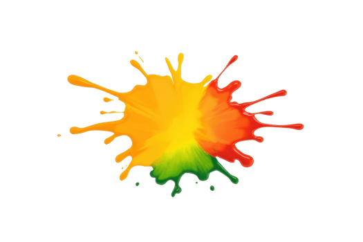 A vibrant splash of colorful paint in yellow, red, and green, creating artistic and dynamic effect on transparency background png