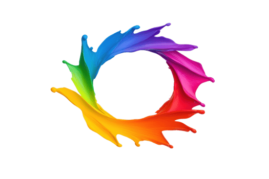 A vibrant circular splash of rainbow colors creates dynamic and energetic design, symbolizing creativity and diversity. swirling hues blend seamlessly, forming captivating visual png