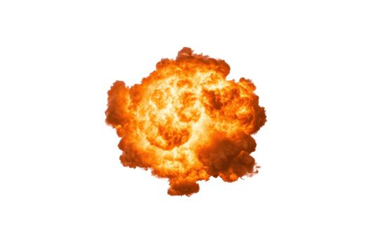 A fiery explosion with bright orange flames and smoke billowing outward, creating dramatic and intense visual effect. image captures dynamic movement and energy of blast png