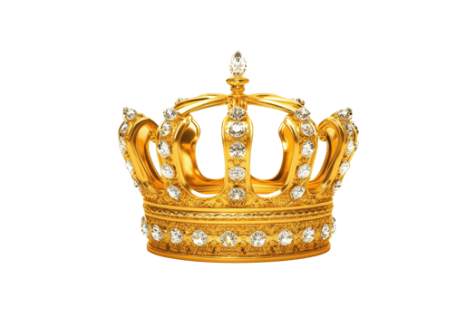 A luxurious golden crown adorned with sparkling diamonds, symbolizing royalty and elegance. intricate design and shimmering jewels create sense of grandeur and opulence png