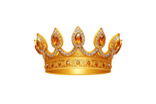 A golden crown adorned with orange gemstones and intricate detailing, symbolizing royalty and elegance. crown design features ornate patterns and sparkling jewels, creating regal and luxurious png