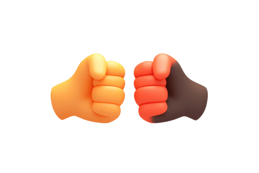 A Two cartoon hands different skin tones are shown fist bump gesture, symbolizing unity and friendship. hands are stylized with bright colors and 3D effect, conveying playful and positive message png