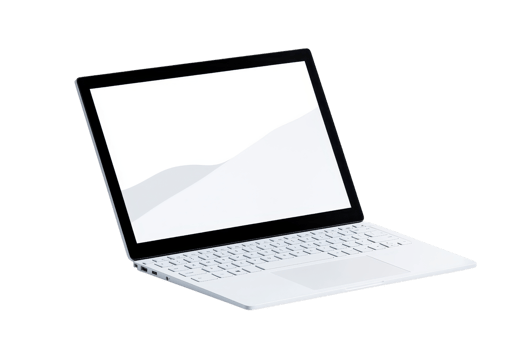 A sleek, modern laptop with minimalist design and white keyboard, perfect for professional or personal use. screen displays simple, abstract background png