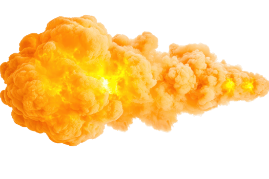 A vibrant orange explosion cloud with bright yellow highlights, showcasing dynamic energy and motion. fiery burst is isolated on transparent background, emphasizing its dramatic impact png