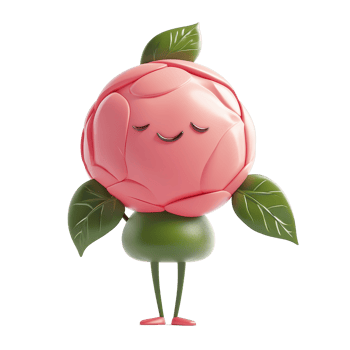 Cute cartoon character representing a flower with smiling face and green body, standing with leaves in a playful pose png