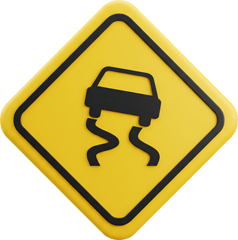 A yellow sign with a car driving over a road png