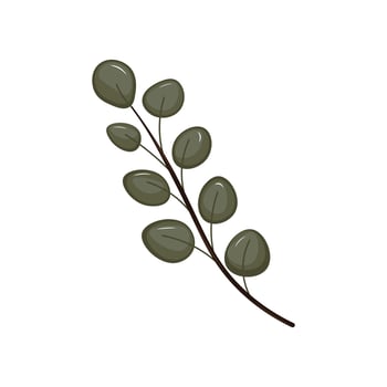 Green leaves on twig in flat design. Springtime garden leaflets branch. illustration isolated. vector