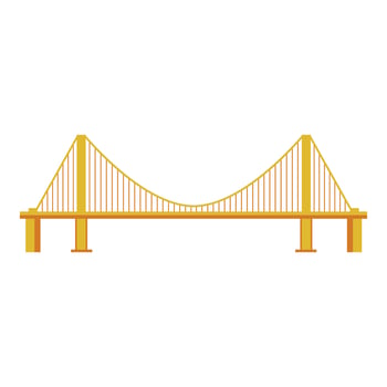 Bridge architecture in flat design. Suspension construction technology. illustration isolated. vector
