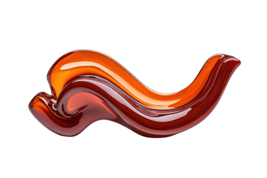 A vibrant, abstract glass sculpture with flowing curves shades of orange and red, showcasing dynamic and artistic design. smooth, glossy surface reflects light beautifully, enhancing its elegant png