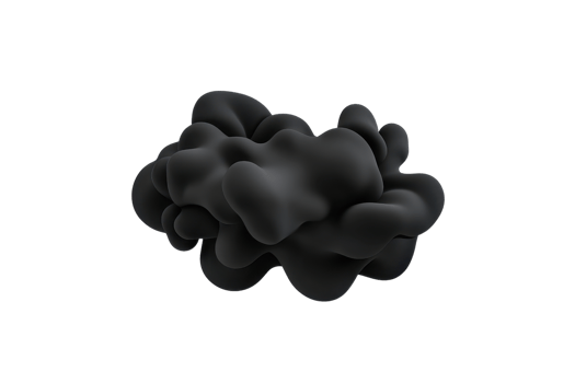 A black, abstract, cloud like shape with smooth surface and irregular form, floating against transparent background png