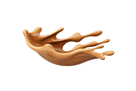 A dynamic splash of caramel colored liquid captured mid air, showcasing fluid motion and smooth texture. image highlights rich, glossy appearance of liquid, evoking sense of indulgence and luxury png