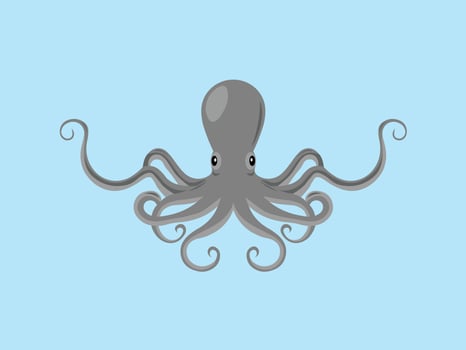 An grey octopus on a blue background vector