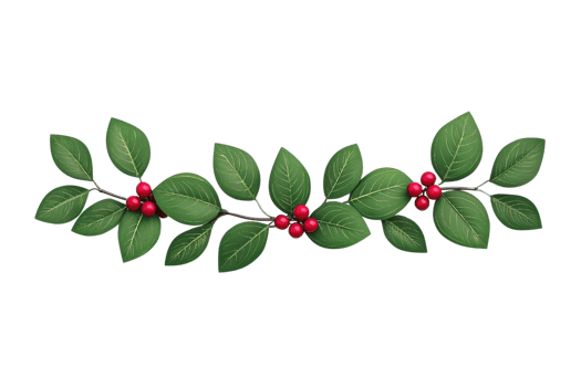 A decorative garland of green leaves and red berries, perfect for festive or holiday themed designs, adds natural and vibrant touch png