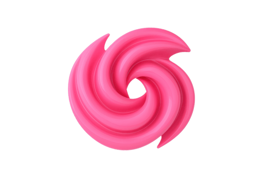A vibrant pink swirl design with glossy finish, resembling stylized abstract shape. smooth curves and bright color create dynamic and eye catching visual png