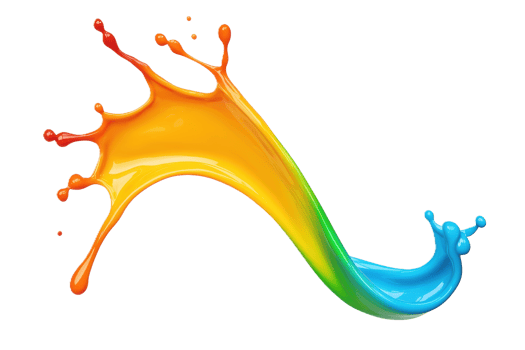 A vibrant splash of multicolored paint arcs dynamically through air, showcasing spectrum from red to blue. fluid motion and vivid colors create sense of energy and creativity png