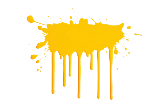 A vibrant splash of yellow paint with dynamic drips creates energetic and artistic effect. bright color and fluid motion evoke creativity and spontaneity png