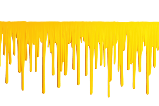 A vibrant yellow paint drip effect creates dynamic and artistic visual, resembling liquid gold cascading down. bright color and fluid motion add sense of creativity and energy to design png
