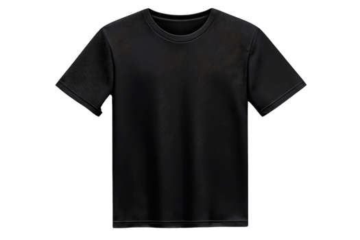 A plain black t shirt with short sleeves is displayed against transparency background, showcasing its simple and classic design. t shirt is suitable for casual wear and can be paired with various png