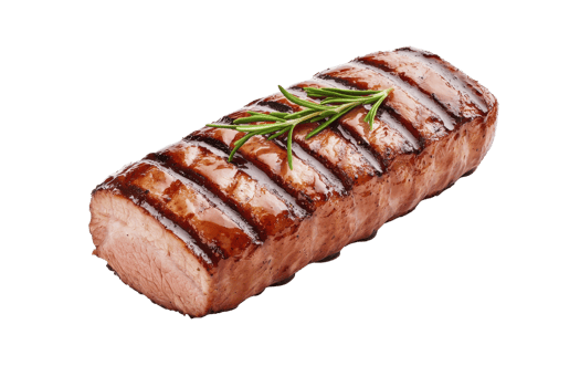 A Grilled steak with rosemary garnish on transparency background, showcasing juicy texture and grill marks. Perfect for culinary presentations or food related content png