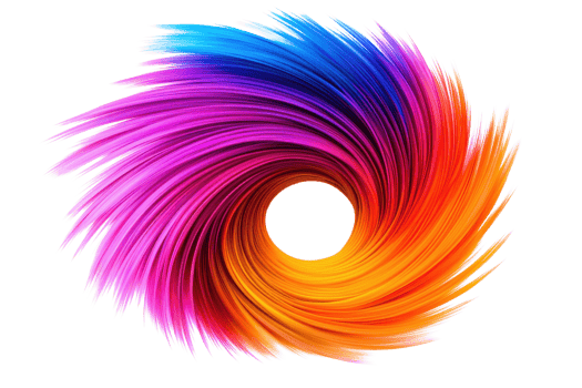 A vibrant swirl of colorful brush strokes forms circular pattern, blending shades of pink, purple, blue, orange, and red, creating dynamic and energetic visual effect png