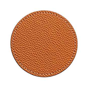 A round, textured leather patch in warm brown color with visible stitching around edges, creating rustic and handcrafted appearance png