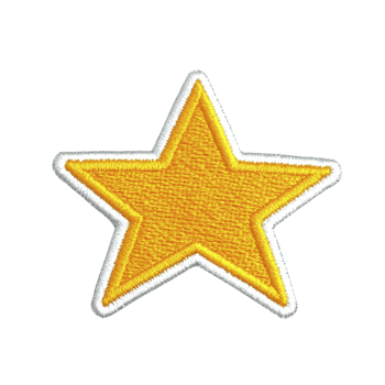 A bright yellow star patch with white border, perfect for adding cheerful touch to clothing or accessories. embroidered design stands out against plain background png