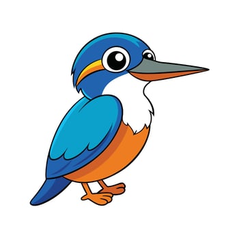 Cartoon Kingfisher Bird Illustration with Blue and Orange vector