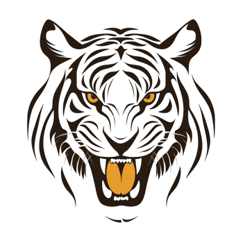 A fierce tiger face illustration with bold black lines and striking orange eyes and mouth, conveying strength and intensity. design is simple yet powerful, capturing essence of tiger gaze png