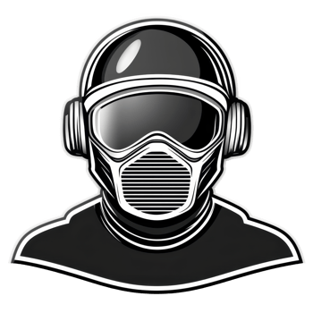 A stylized illustration of person wearing helmet with visor and headphones, evoking futuristic and tech inspired vibe. monochrome design emphasizes sleek lines and modern aesthetics png