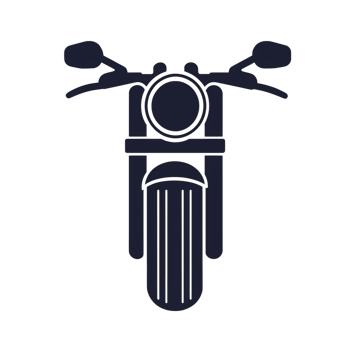 A minimalist black silhouette of motorcycle viewed from front, showcasing handlebars, round headlight, and front fender. design is simple and modern, emphasizing classic shape of motorcycle png