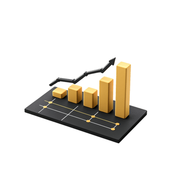 Golden bar graph with upward trending arrow on a transparent background Concept of financial growth, investment, and stock market success png
