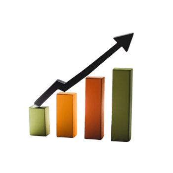 Upward trending bar graph with arrow on transparent background Concept of business growth, financial success, and positive market performance png