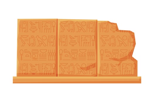 Stone Board with Egyptian Hieroglyphics, Clay Tablet Flat Style Illustration on White Background vector