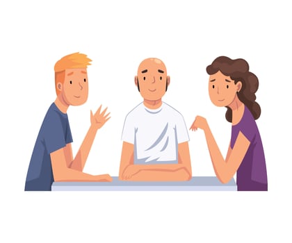 Group of Friends Sitting, Communicating and Looking at Us Set, Meeting of Friends Cartoon Illustration vector