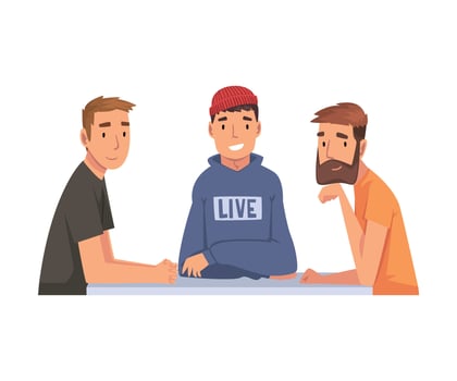 Men Sitting and Looking at Us Set, Meeting of Friends Cartoon Illustration vector