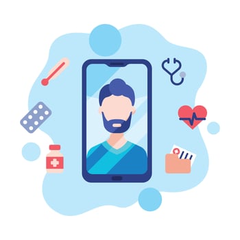Modern Telemedicine, Male Doctor Giving Online Medical Consultation on Smartphone Screen, Remote Medical Assistance Flat Style Illustration vector