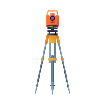 Tacheometer,Theodolite on Tripod, Geological Survey, Engineering Equipment for Measurement and Research Flat Style Illustration vector