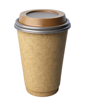 A takeout coffee cup with a brown exterior and metallic lid, perfect for enjoying hot beverages on the go. png