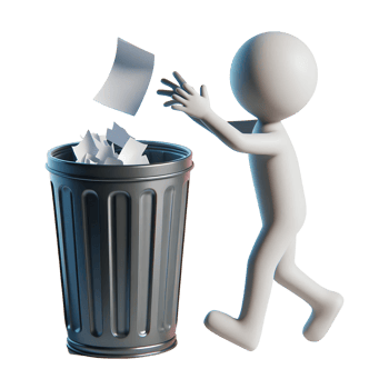 3D Character Throwing Paper into Trash Bin, Paper Waste Concept with Stick Figure png