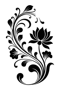 A decorative floral design features swirling vines and leaves, with a prominent lotus-like flower on one end. cutouts png