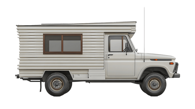Side view of a vintage camper truck conversion. png