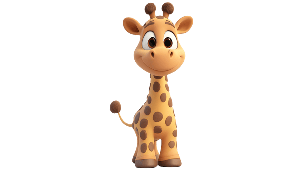 Smiling, cartoon giraffe character against a backdrop of vibrant colors. png