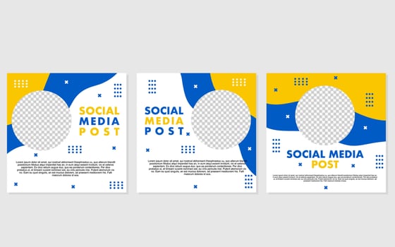 Social media post templates with blue yellow and white colors. vector