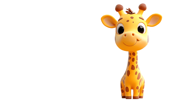 Adorable cartoon giraffe character with friendly expression. png
