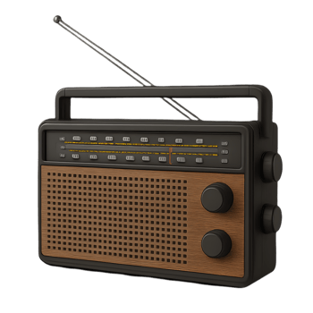 Vintage radio with antenna transparent background retro design studio setting close-up view nostalgic concept png