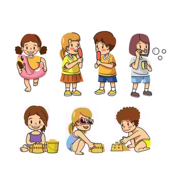 Happy children Summer vacation concept . Cute kids with different pose. vector
